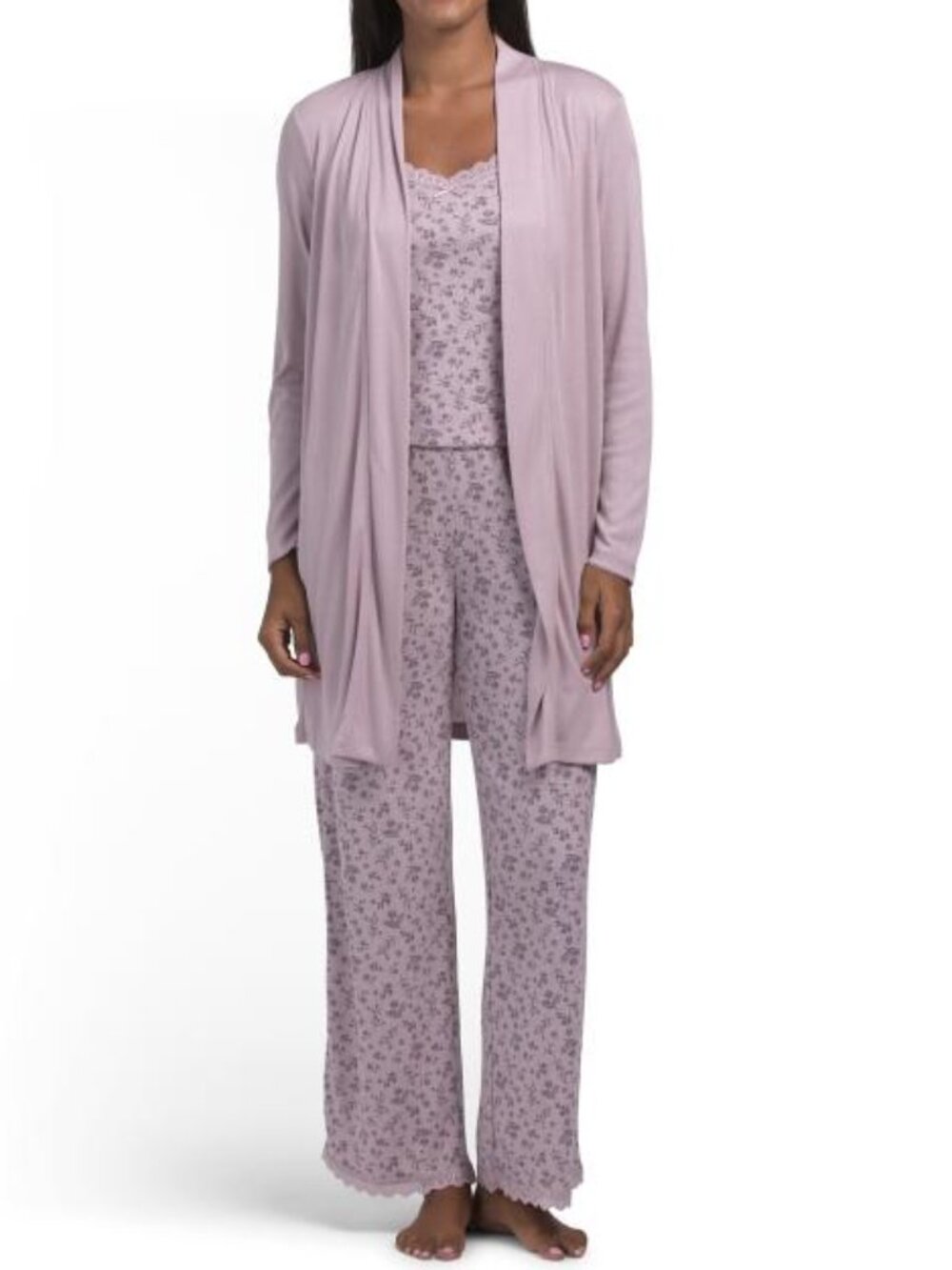 RACHEL ZOE 3pc Floral Tank Pants And Cardigan Lounge Set